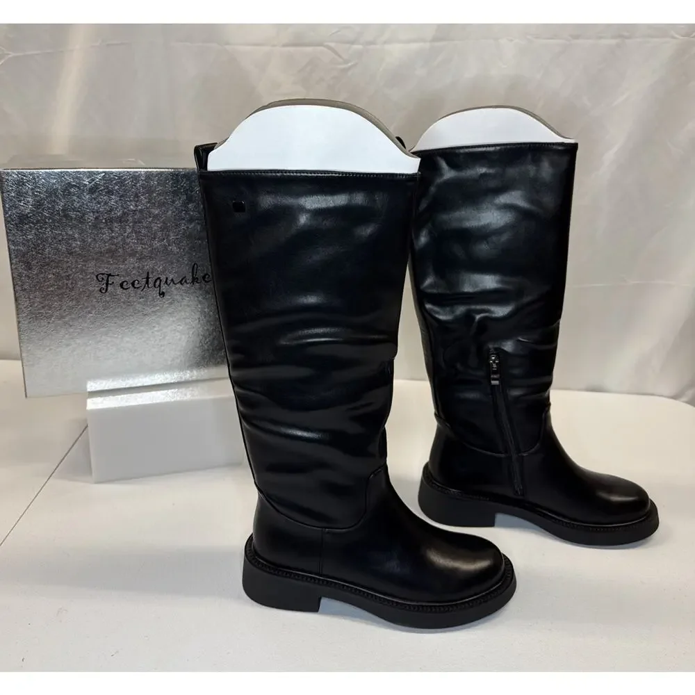 Feetquake Women’s Knee High Chelsea Boots Black Size 8